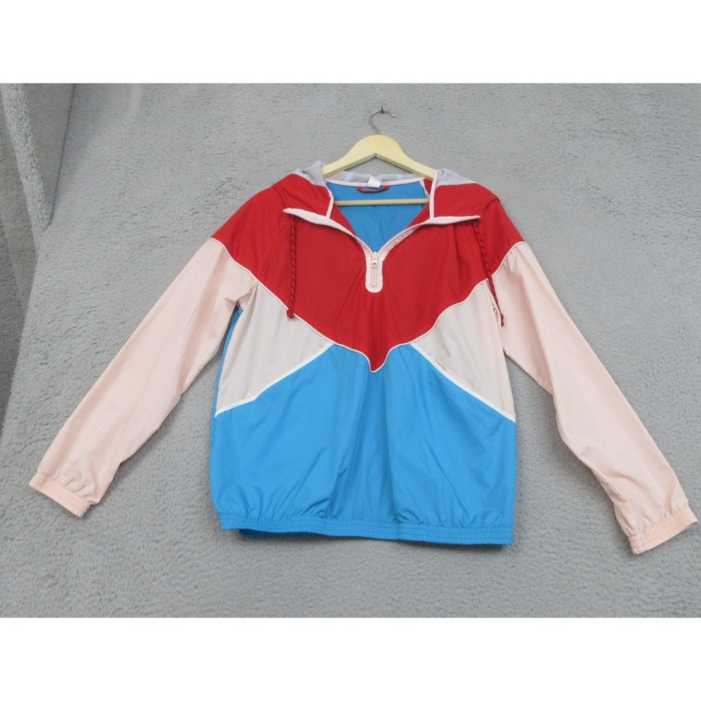 Xersion Y2K Windbreaker Jacket Womens L Red‎ Blue Multicolor Colorblock Hooded